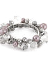 Silver-Tone Metal Grey Pearl And White Crystal Stretch Bracelets