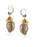 Gold-Tone Metal Filigree Leaf Crystal Earrings