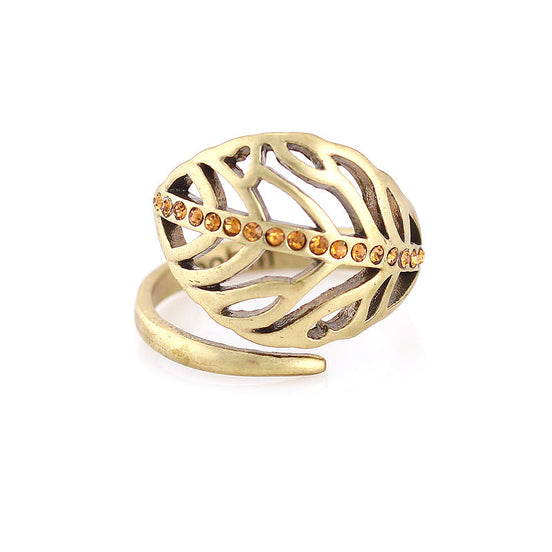 God-Tone Metal Leaf Crystal Adjustable Ring