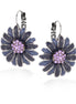 Rhodium-Tone Metal Amethyst Crystal Blue Enamel Flower Earrings