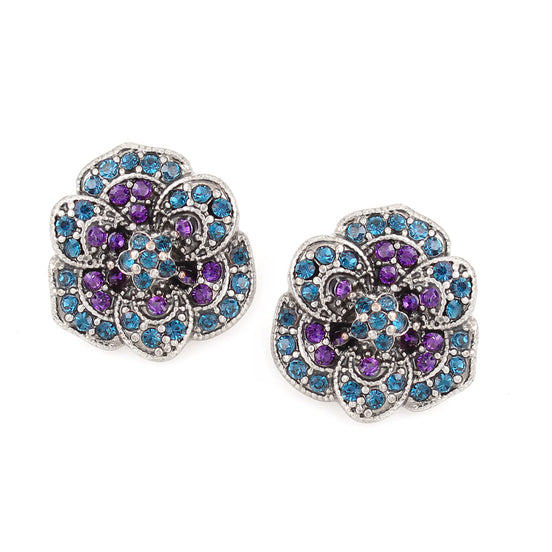 Rhodium-Tone Metal Blue And Amethyst Crystal Earrings