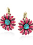 Gold-Tone Metal Blue Crystal Pink Enamel Flower Earrings