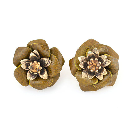 Gold -Tone Metal Olive Flower Earrings