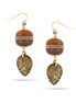 Gold-Tone Metal Brown Beads Gold Leaf Drop Earrings