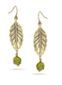 Gold-Tone Metal Leaf Green Crystal Ball Drop Earrings