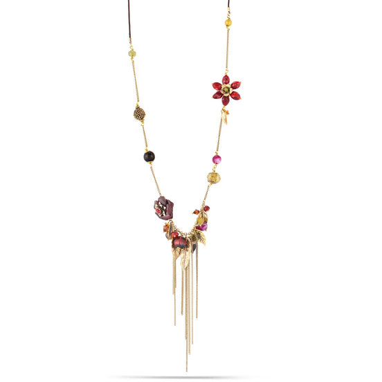 Gold-Tone Metal Multi Color Beads Tassel Long Necklace