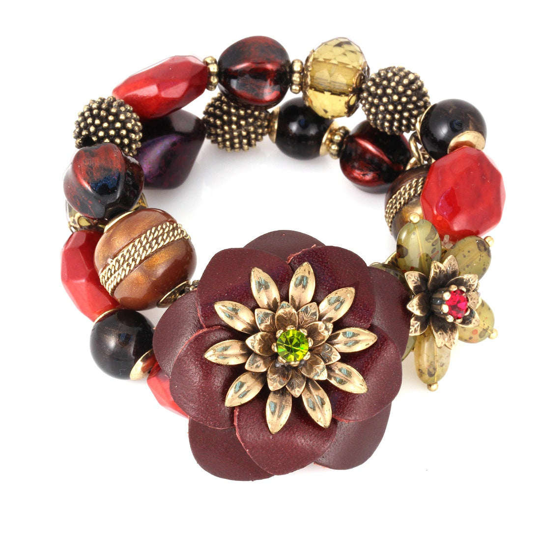 Gold-Tone Metal 2 Layered Multi Color Stretch Bracelets