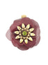 Gold-Tone Metal Brown Leather Flower Green Crystal Brooches