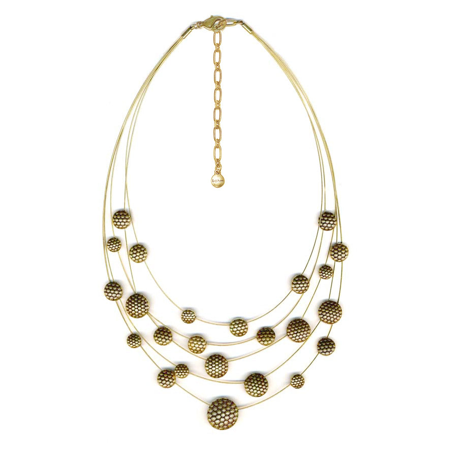 Gold -Tone Metal Flat Ball Charm Necklaceq