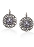 Silver-Tone Metal Grey Pearl White Crystal Filiigree French Clasp Earrings