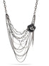 Hematite-Silver-Tone Metal Multi Layered Flower Crystal Necklace