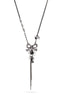 Black-Tone Metal Crtstal Bow Tassel Necklace