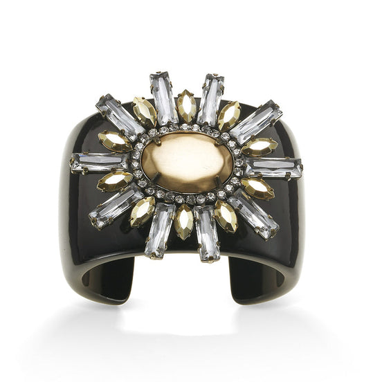 Gold-Tone Metal Faceted Crystal Black Cuff