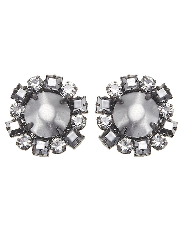 Silver-Tone Metal Faceted Crystal Stud Earrings