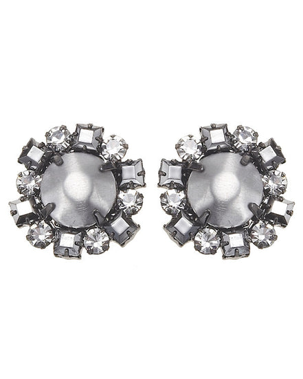 Silver-Tone Metal Faceted Crystal Stud Earrings