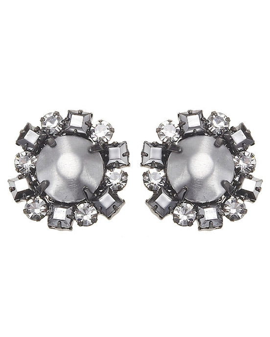 Silver-Tone Metal Faceted Crystal Stud Earrings