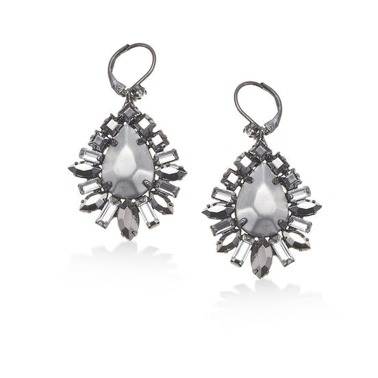 Silver-Tone Metal Faceted Teardrop Crystal Earrings