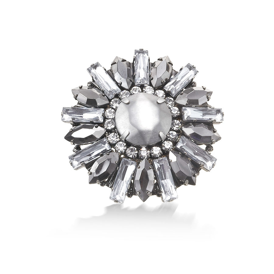 Silver-Tone Metal Faceted Crystal Brooches