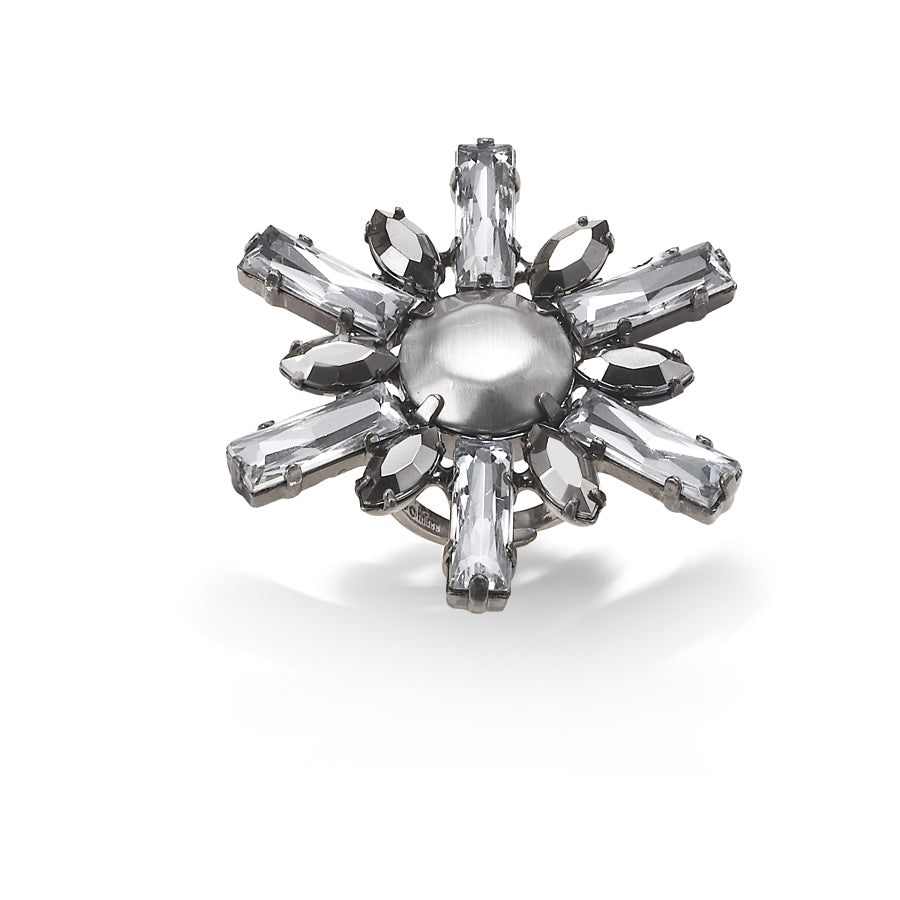 Silver-Tone Metal Faceted Crystal Adjustable Size 5 To 7 Rings