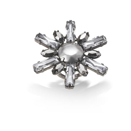 Silver-Tone Metal Faceted Crystal Adjustable Size 5 To 7 Rings