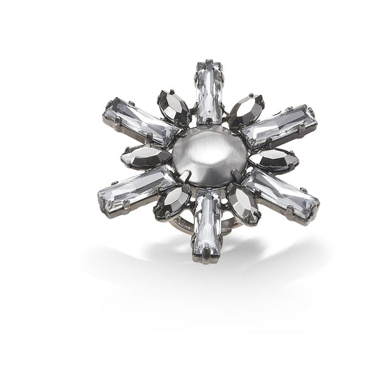 Silver-Tone Metal Faceted Crystal Adjustable Size 5 To 7 Rings