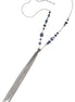 Silver-Tone Metal Blue Crystal Tassel Becklace
