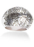Silver-Tone Metal Flower Carving Size 7 Ring