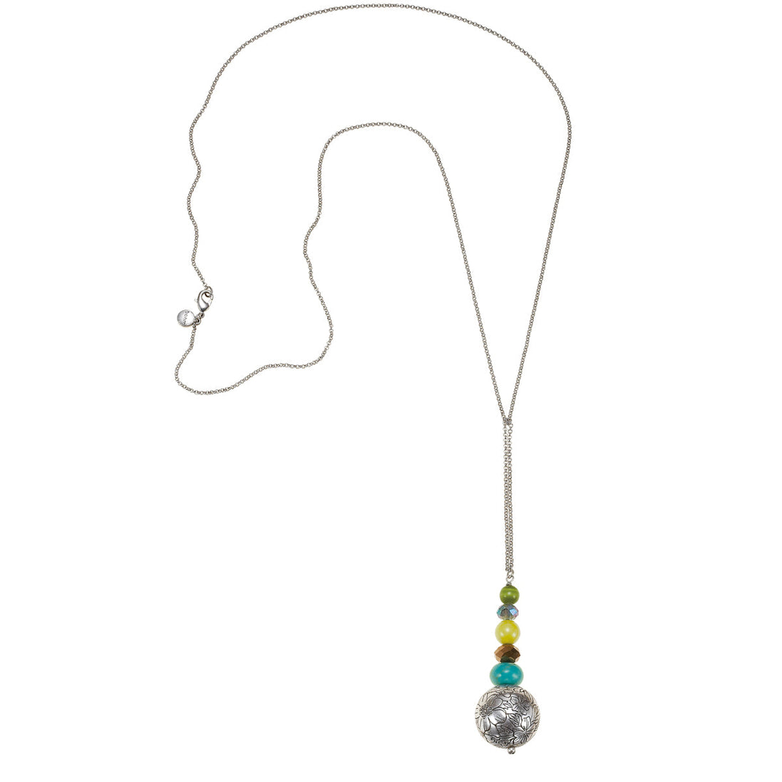 Silver-Tone Metal Multi Color Beads Long Necklace