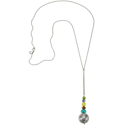 Silver-Tone Metal Multi Color Beads Long Necklace