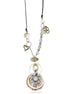 Silver And Gold-Tone Metal Charm Mother Of Pearl Black Rope Chain Necklace