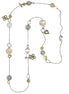 Gold-Silver-Tone Metal Charms Mother Of Pearl Long Necklace