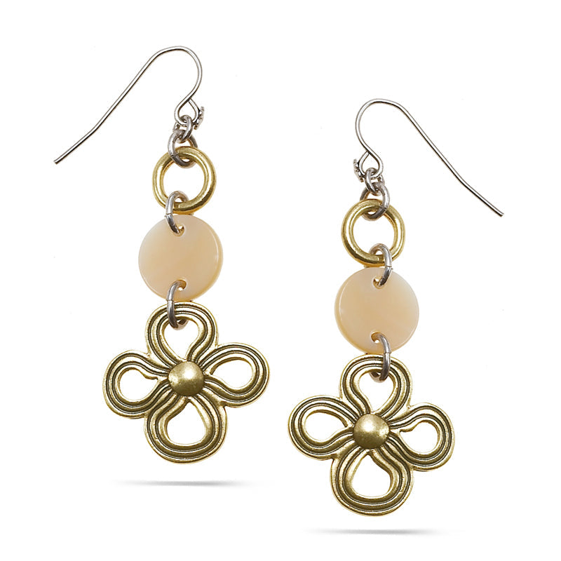 Gold-Tone Metal Flower Mother Of Pearl Drop Earrings
