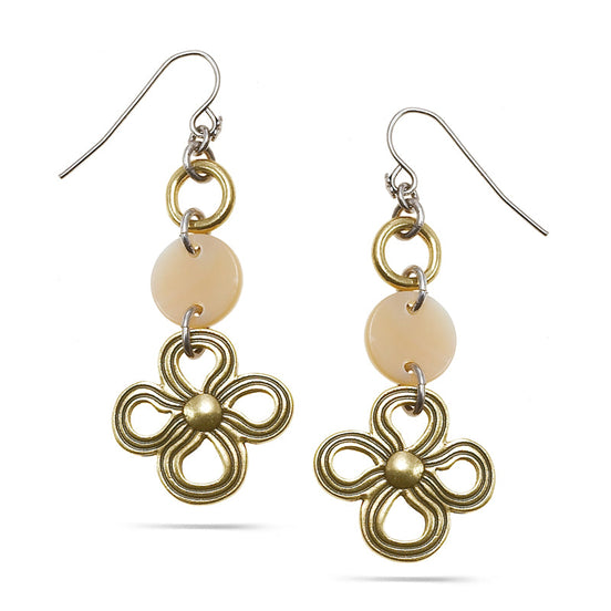 Gold-Tone Metal Flower Mother Of Pearl Drop Earrings