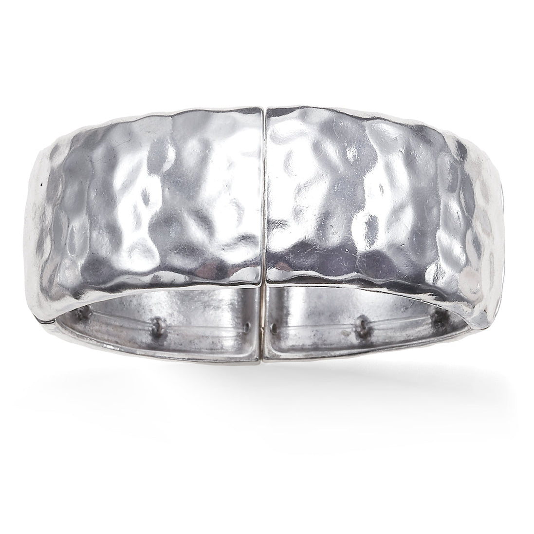 Silver-Tone Metal Hammered Stretch Bracelets