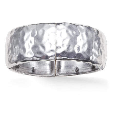 Silver-Tone Metal Hammered Stretch Bracelets