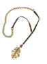 Gold-Tone Metal Leaf Burgundy Stone Leather Necklace