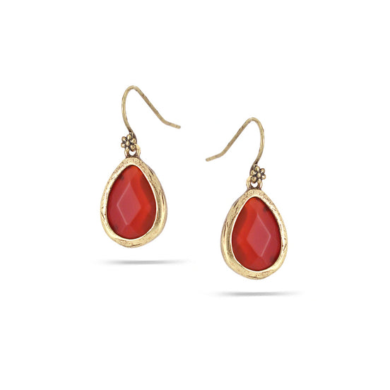 Gold-Tone Metal Carnelian Color Teardrop Earrings