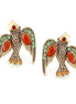 Gold-Tone Metal Bird Burgundy And Green Crystal Stud Earrings