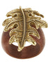 Gold-Tone Metal Leaf Wood Band Ring Size 7