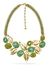 Gold-Tone Metal Leaf And Green Stone Necklace