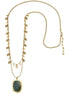 Gold-Tone Metal 2 Layered Charm Green Stone Necklace