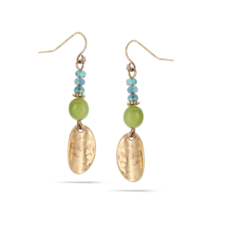 Gold-Tone Metal Green Crystal Drop Earrings