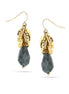 Gold-Tone Metal Charm Green Stone Drop Earrings
