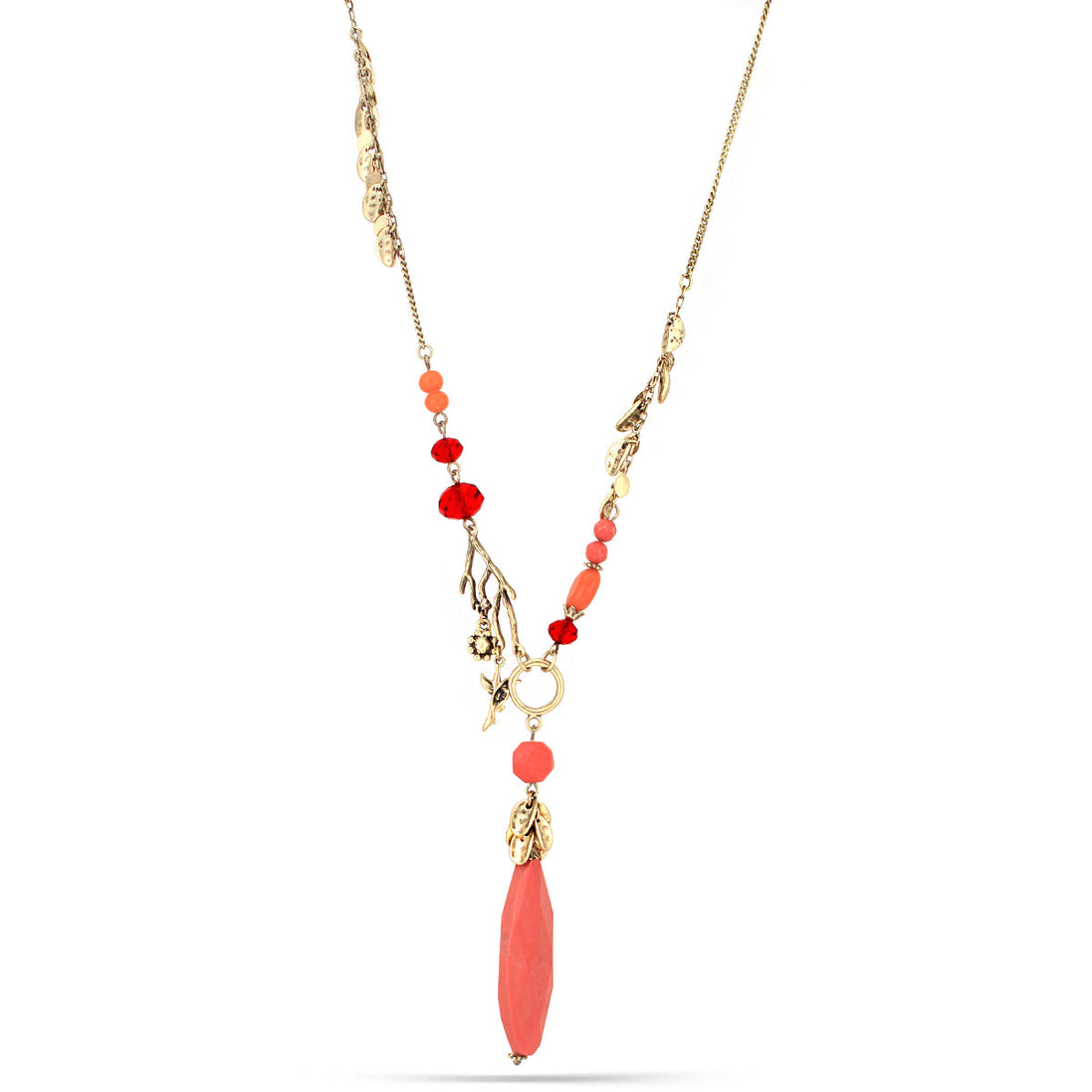 Gold-Tone Metal Coral Beads Necklace