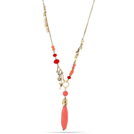 Gold-Tone Metal Coral Beads Necklace
