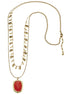 Gold-Tone Metal Coral Faceted Stone Pendant Layered Necklace