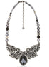 Hematite-Tone Metal Black Crystals And Grey Pearl Necklace