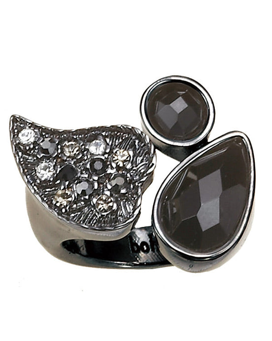 Hematite-Tone Metal Black And White Crystal Rings
