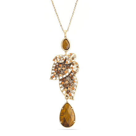 Gold-Tone Metal Tiger Eye Stone Gold And Brown Crystal Necklace