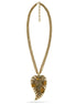Gold-Tone Metal Tiger'S Eye Stone And Mix Crystal Leaf Pendant Neckalace